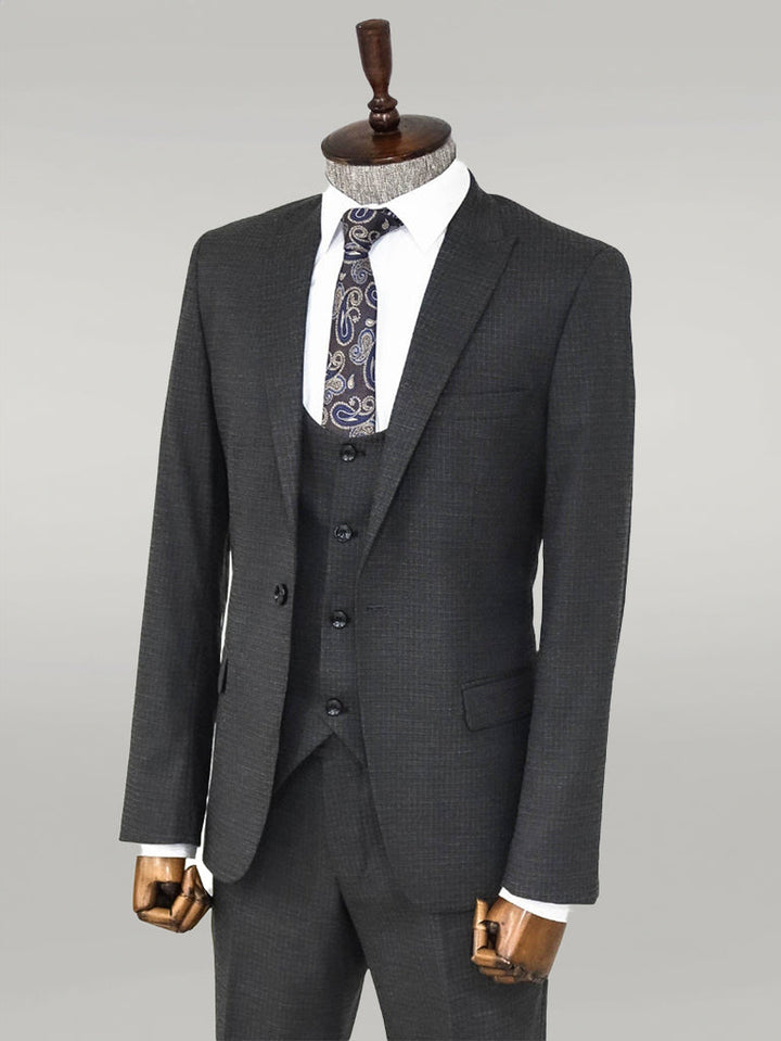 WSS Slim Fit Patterned Anthracite Men Suit  - Singen