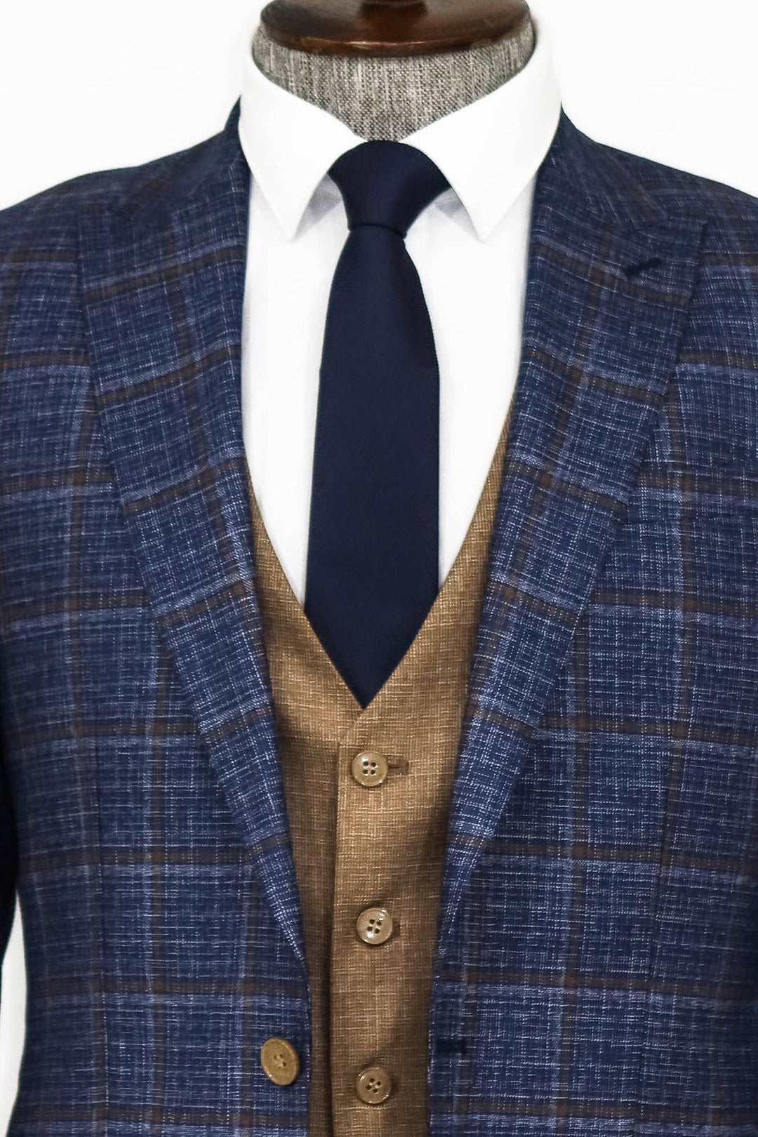 WSS Slim Fit Checked Patterned Navy Blue Men Suit  - Singen