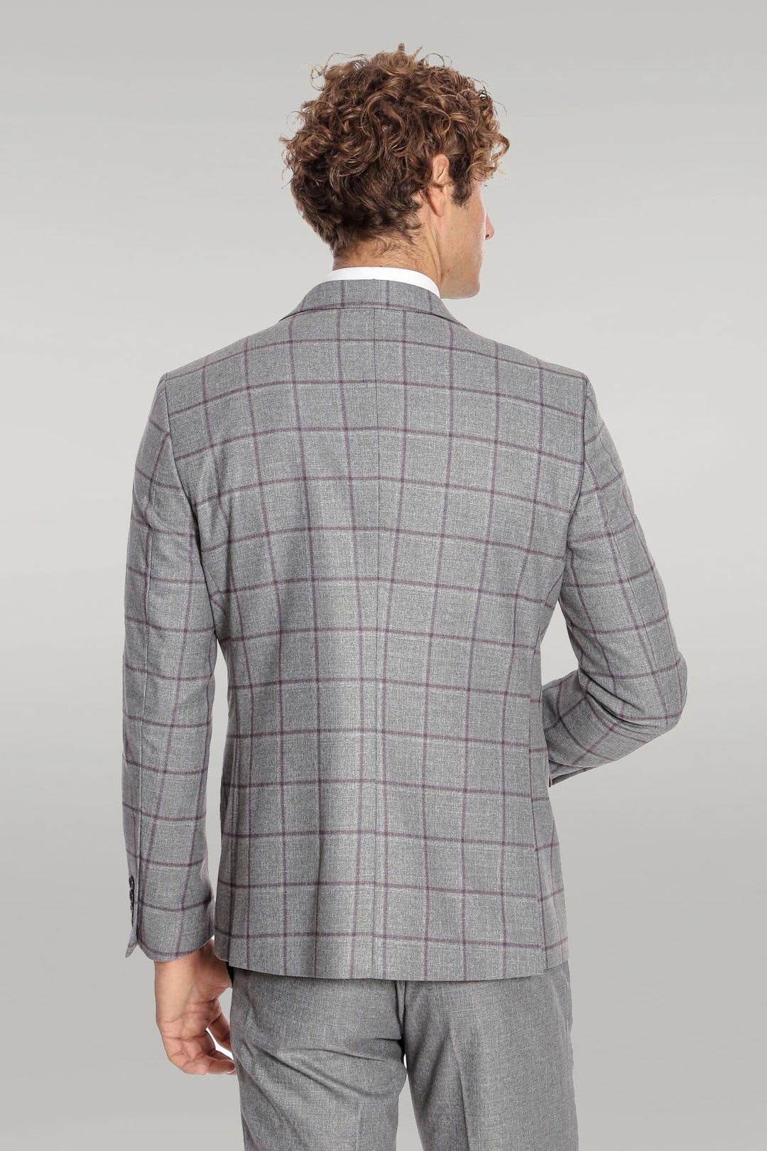 WSS Slim Fit Checked Patterned Grey Men Suit  - Singen