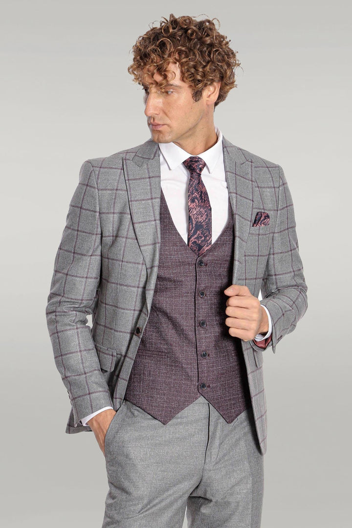 WSS Slim Fit Checked Patterned Grey Men Suit  - Singen