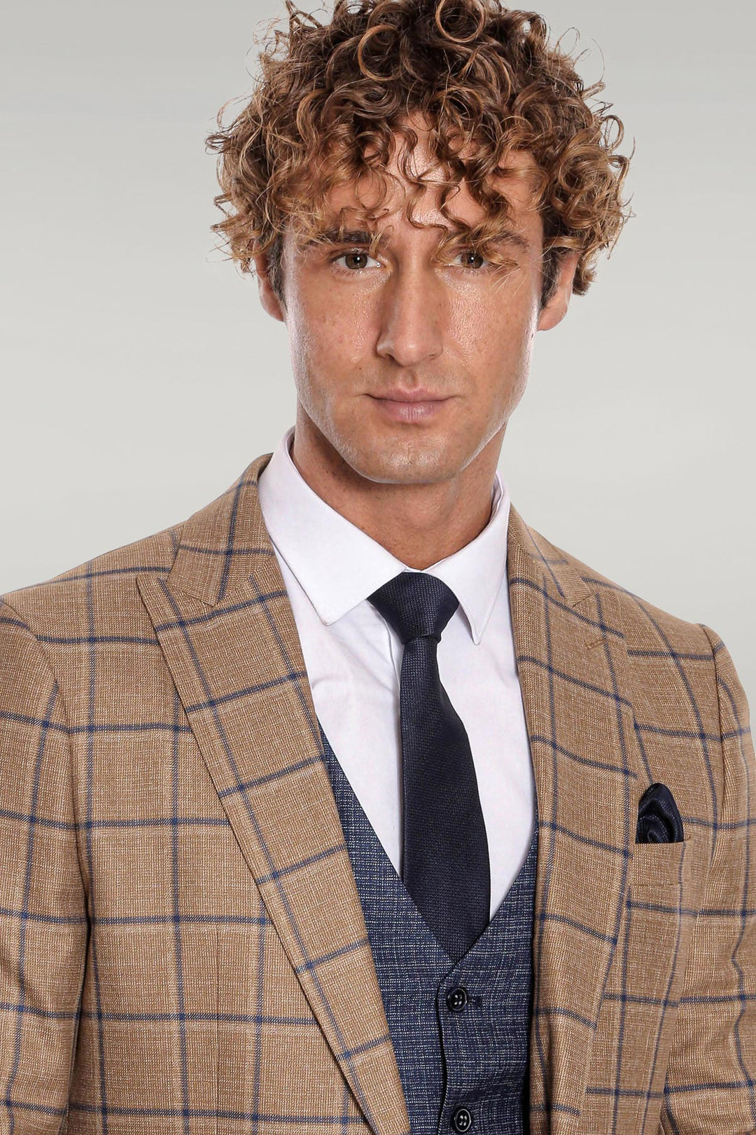 WSS Slim Fit Checked Patterned Brown Men Suit  - Singen