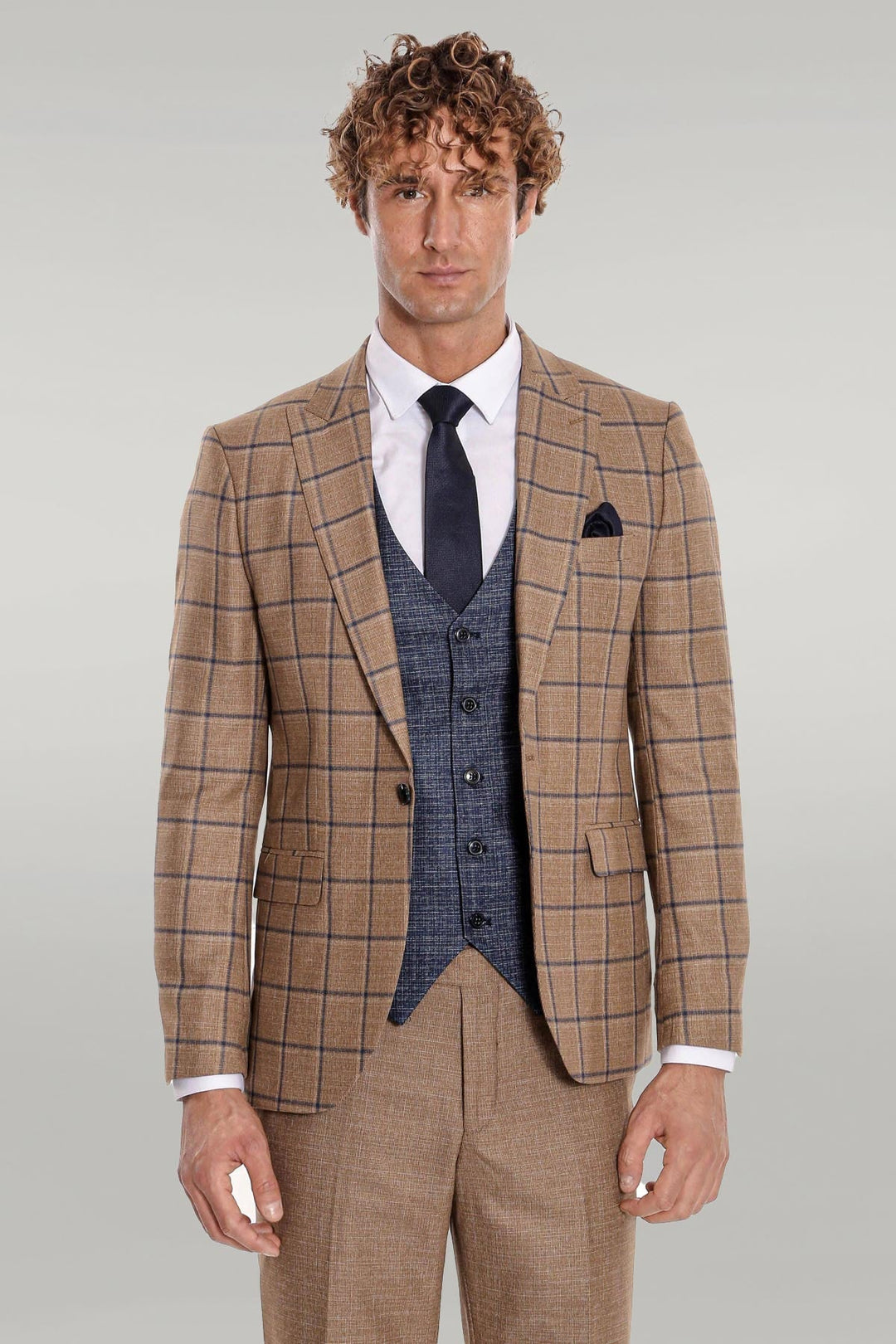 WSS Slim Fit Checked Patterned Brown Men Suit  - Singen