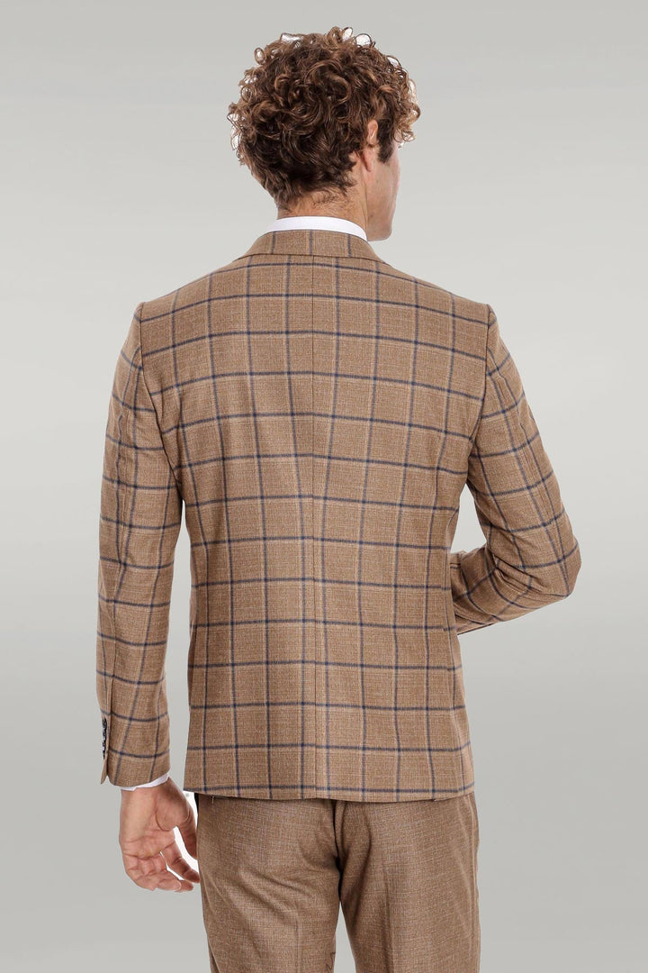 WSS Slim Fit Checked Patterned Brown Men Suit  - Singen