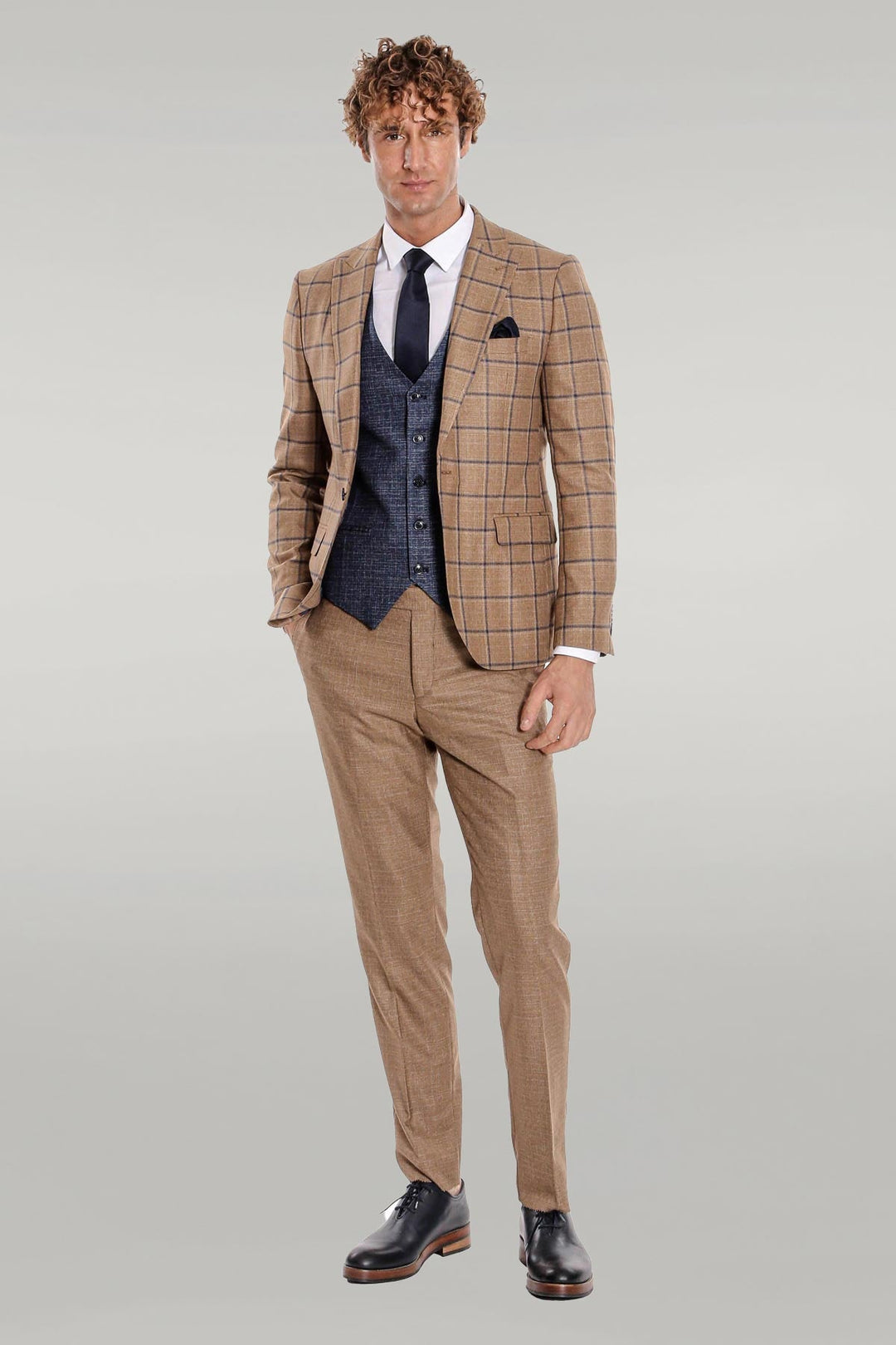 WSS Slim Fit Checked Patterned Brown Men Suit  - Singen