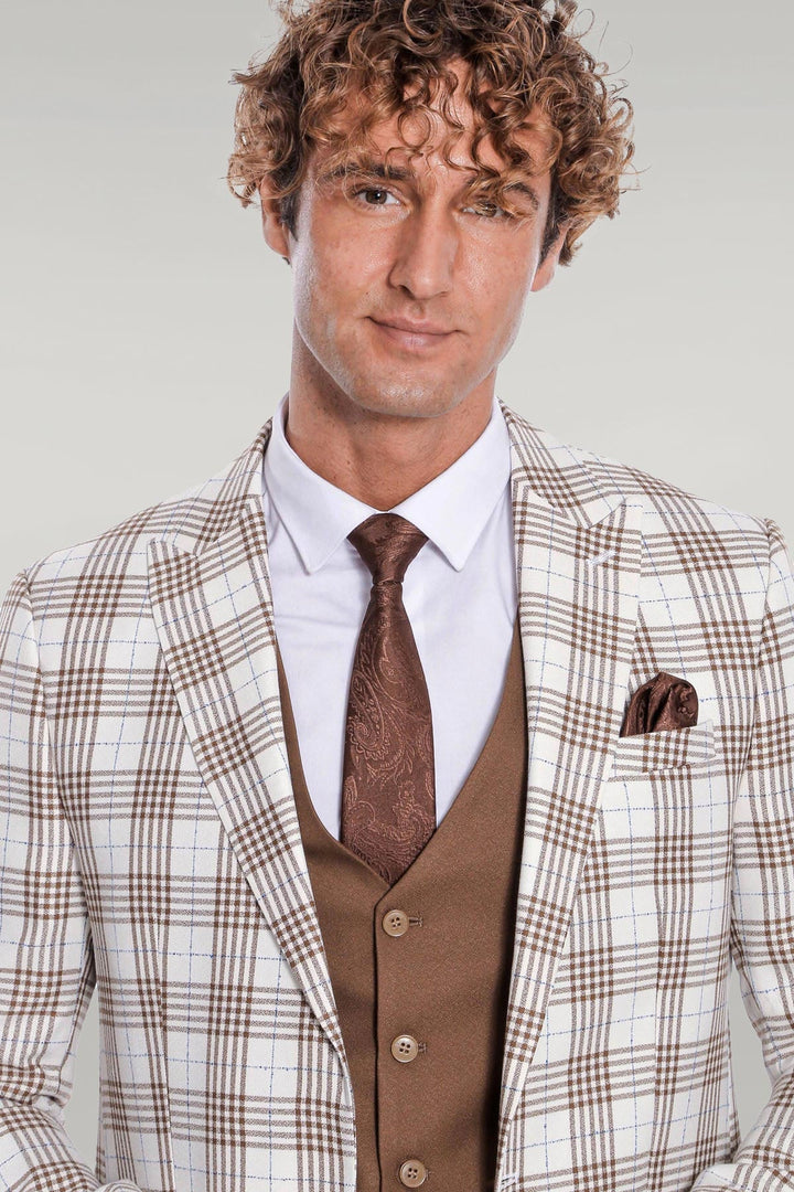 WSS Checked Slim Fit Brown Men Suit  - Singen