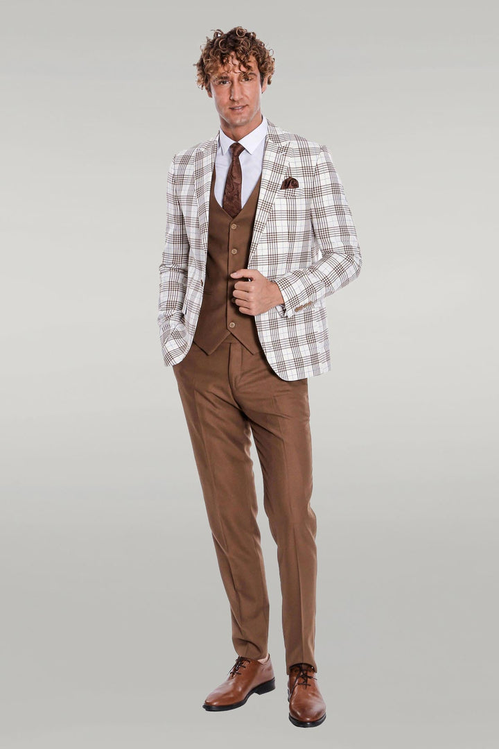 WSS Checked Slim Fit Brown Men Suit  - Singen