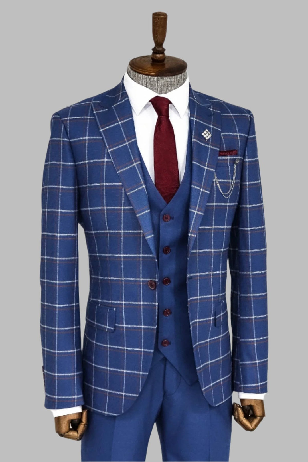 WSS Checked Blue Men Suit  - Singen