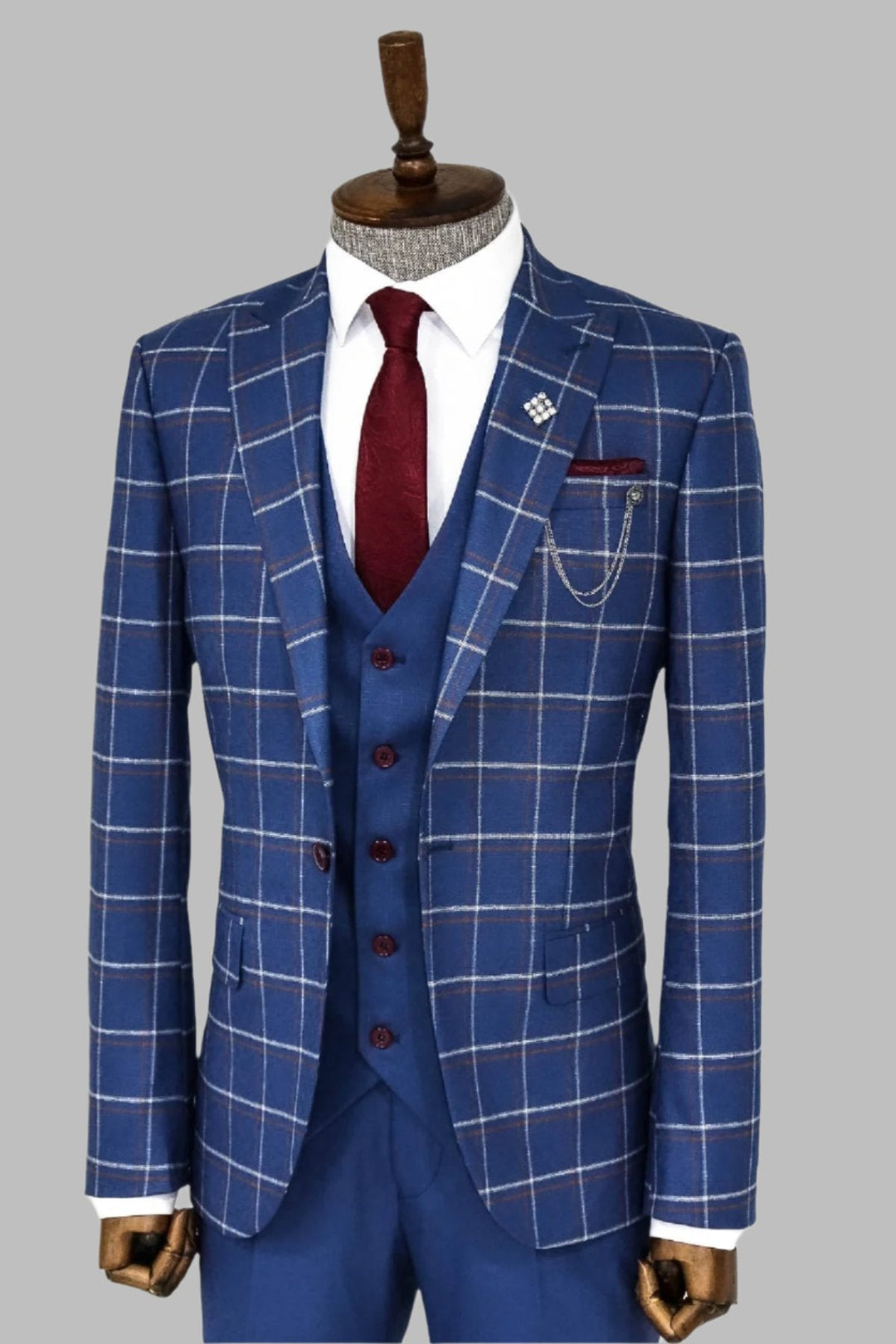 WSS Checked Blue Men Suit  - Singen