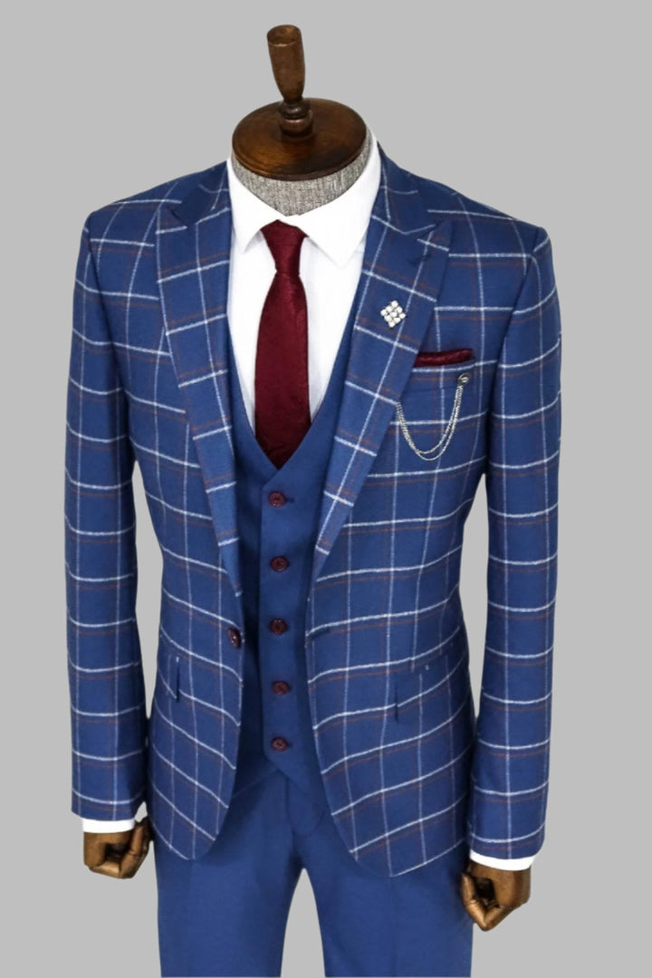 WSS Checked Blue Men Suit  - Singen