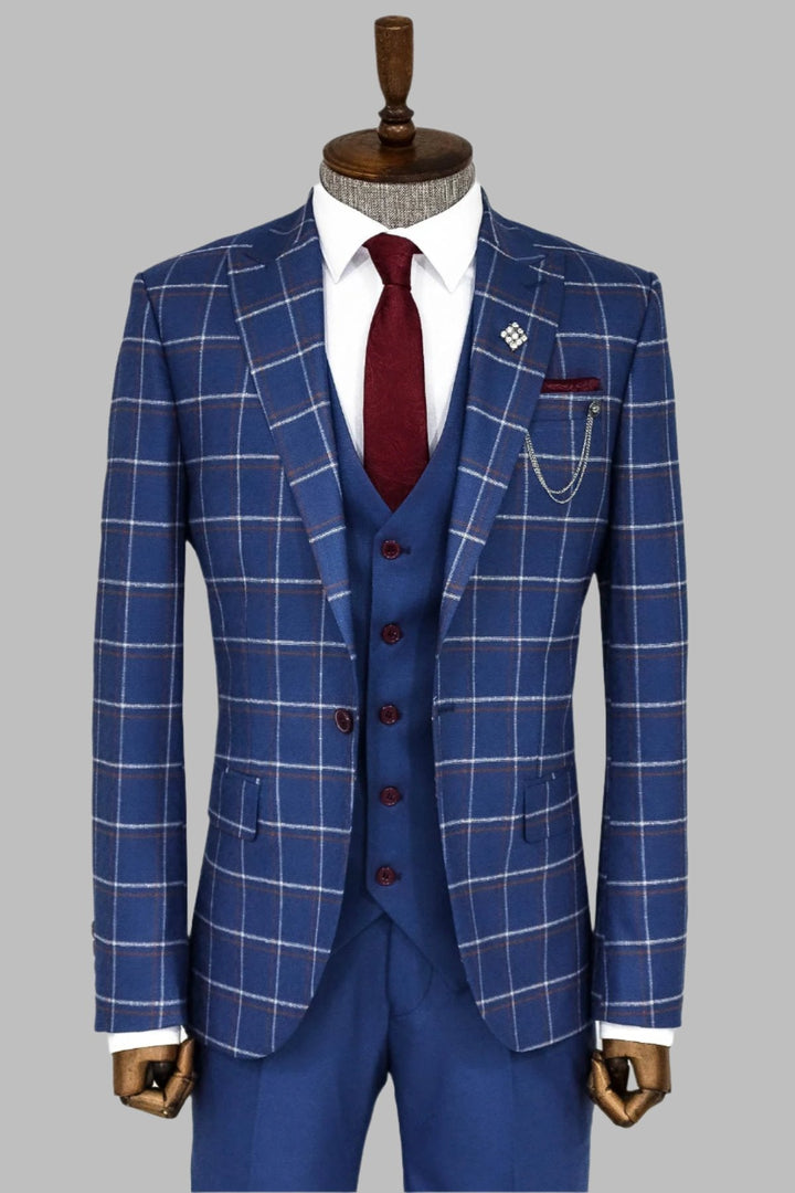 WSS Checked Blue Men Suit  - Singen