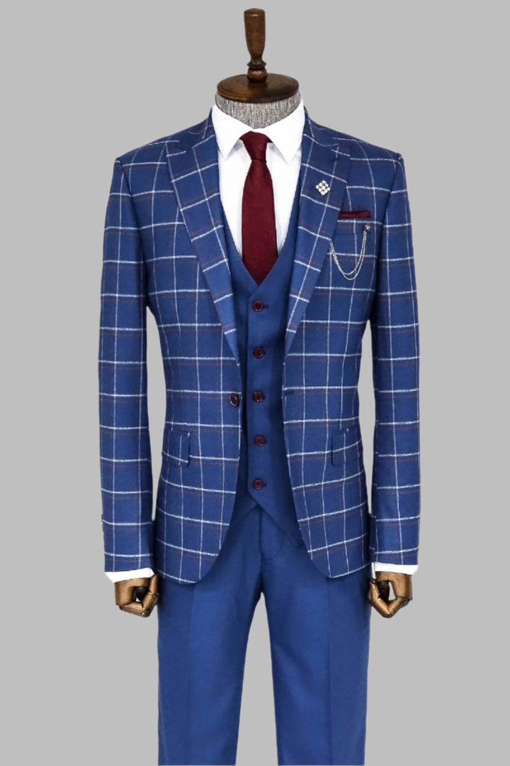 WSS Checked Blue Men Suit  - Singen