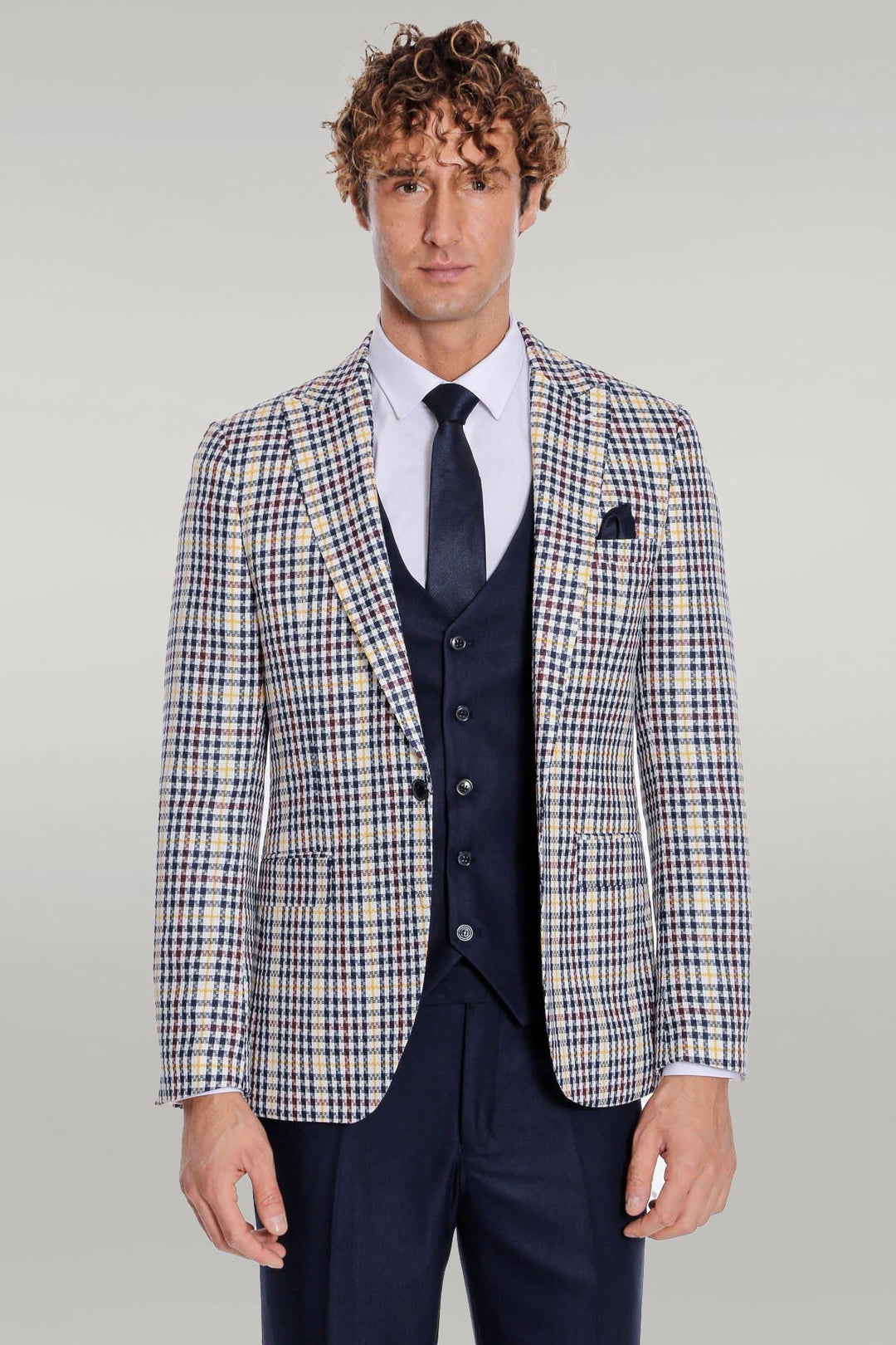 WSS Plaid Navy Blue Men Suit  - Singen