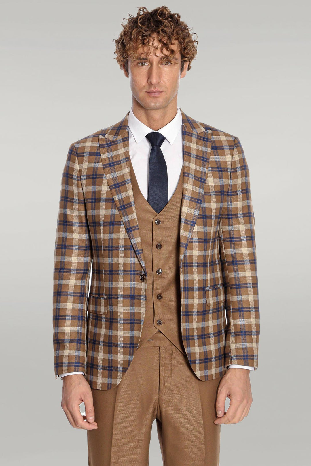 WSS Checked Slim Fit Brown Men Suit   - Singen