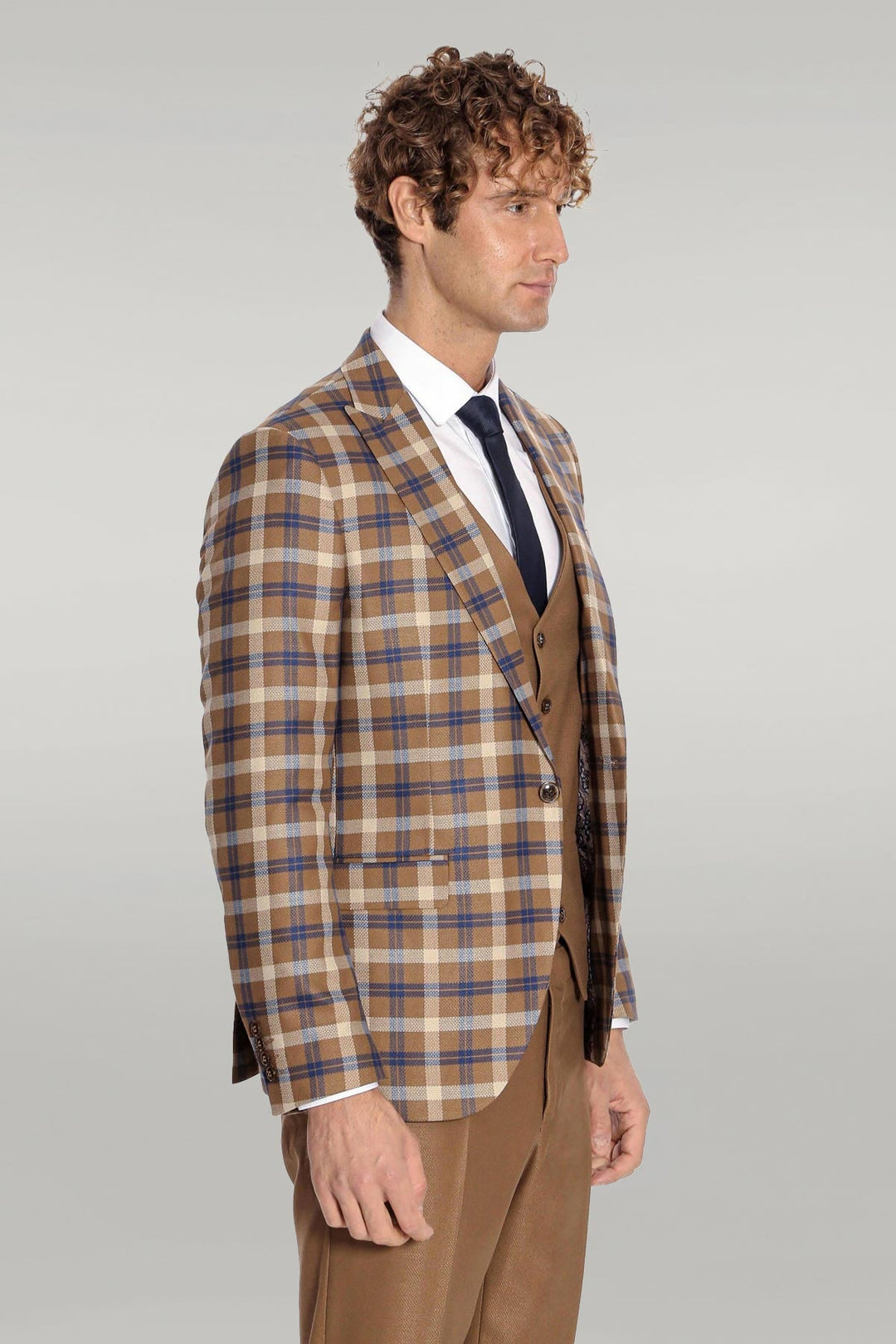 WSS Checked Slim Fit Brown Men Suit   - Singen