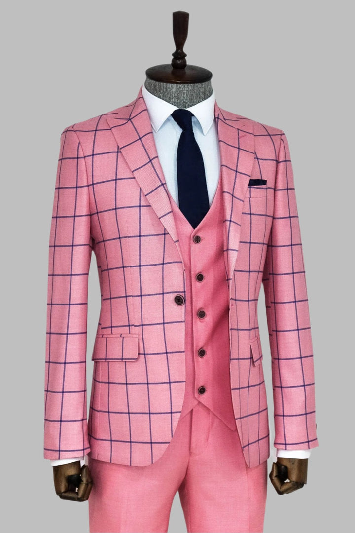 WSS Slim Fit Patterned Pink Men Combination Suit  - Singen