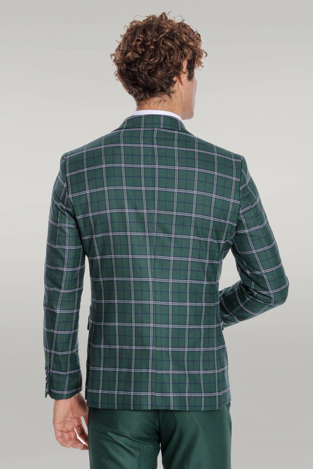 WSS Blue Vested Slim Fit Checked Green Men Suit  - Singen