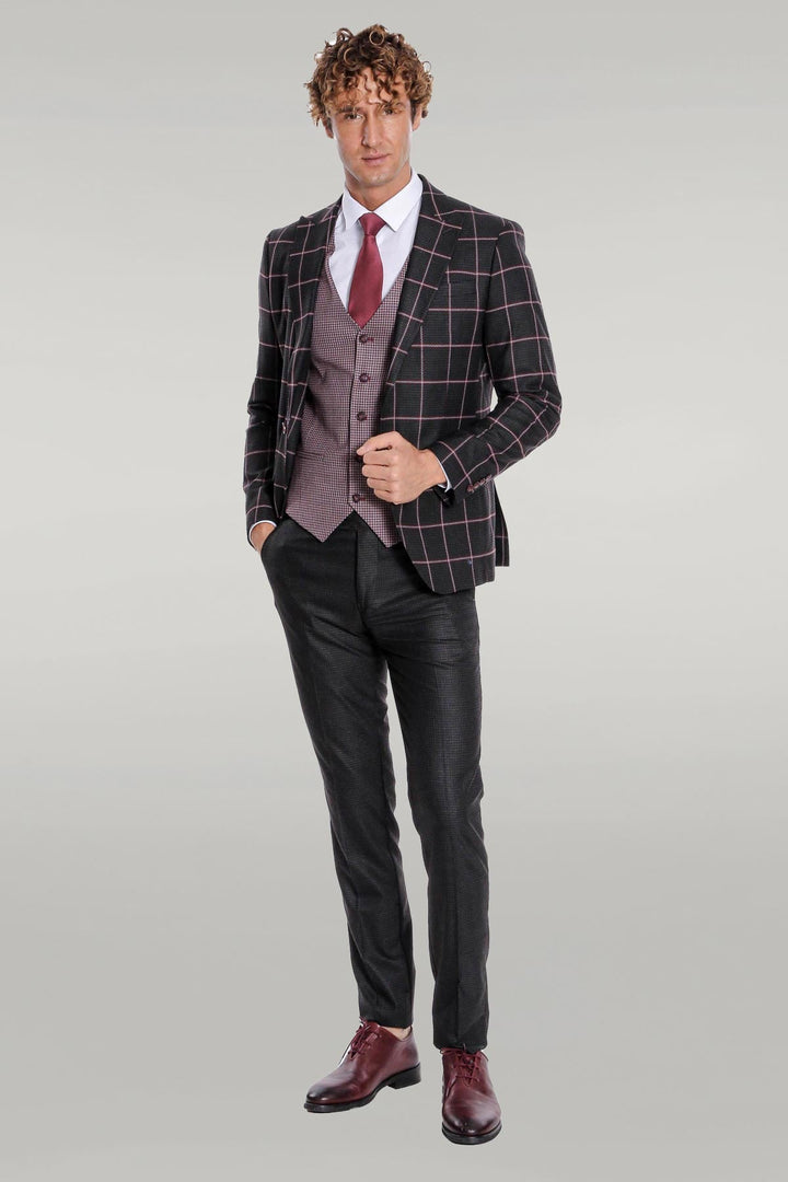 WSS Checked Patterned Slim Fit Black Men Suit  - Singen