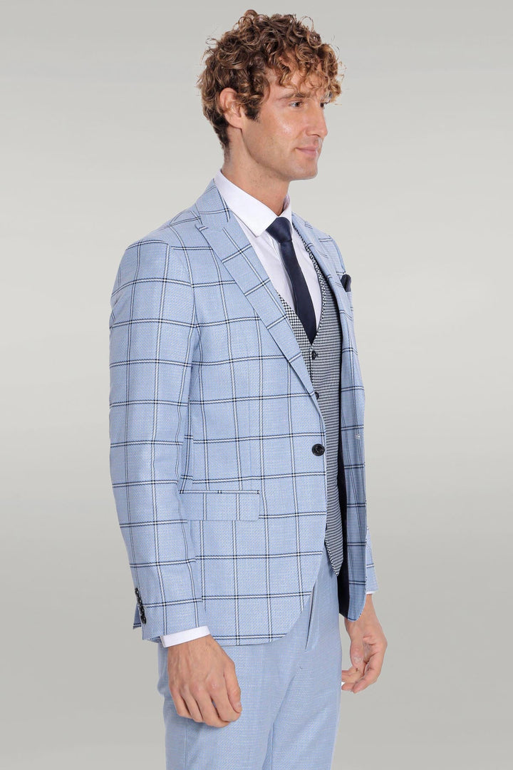 WSS Checked Patterned Slim Fit Light Blue Men Suit  - Singen