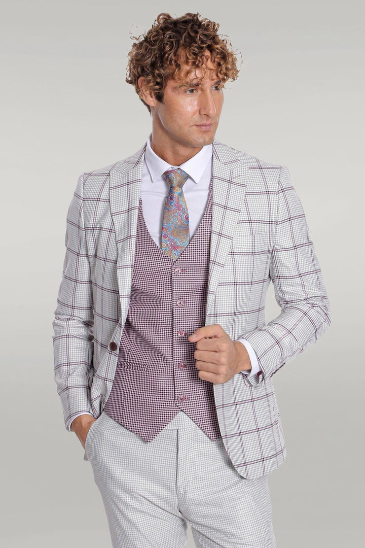 WSS Checked Patterned Vested Light Grey Men Suit  - Singen