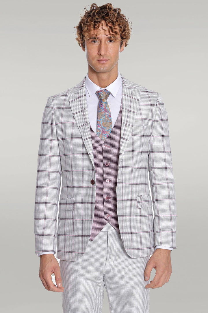 WSS Checked Patterned Vested Light Grey Men Suit  - Singen