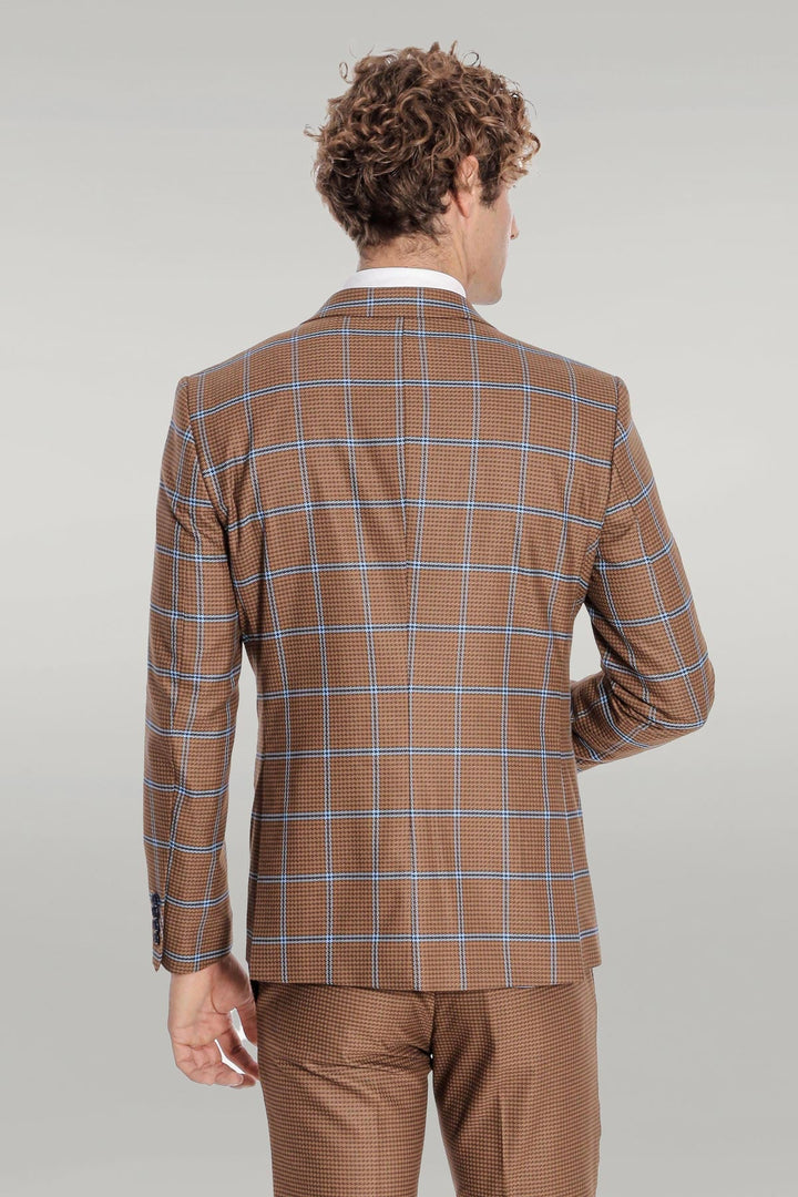 WSS Checked Patterned Slim Fit Brown Men Suit  - Singen