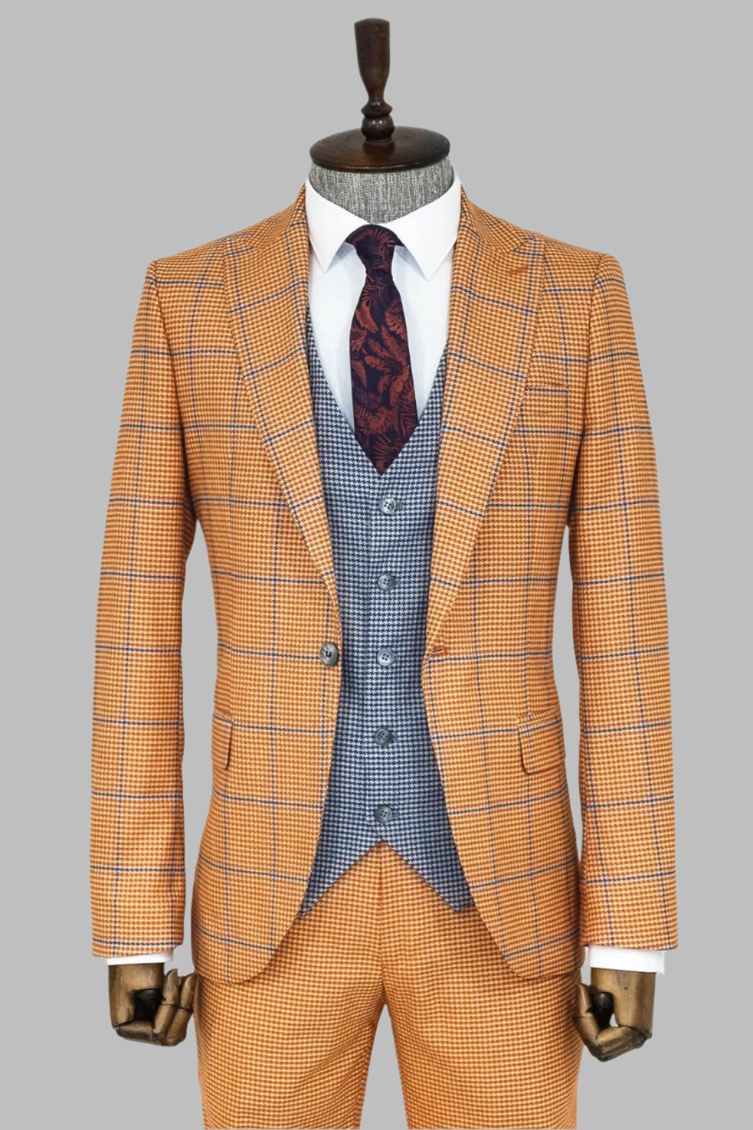 WSS Checked Patterned Slim Fit Orange Men Suit  - Singen