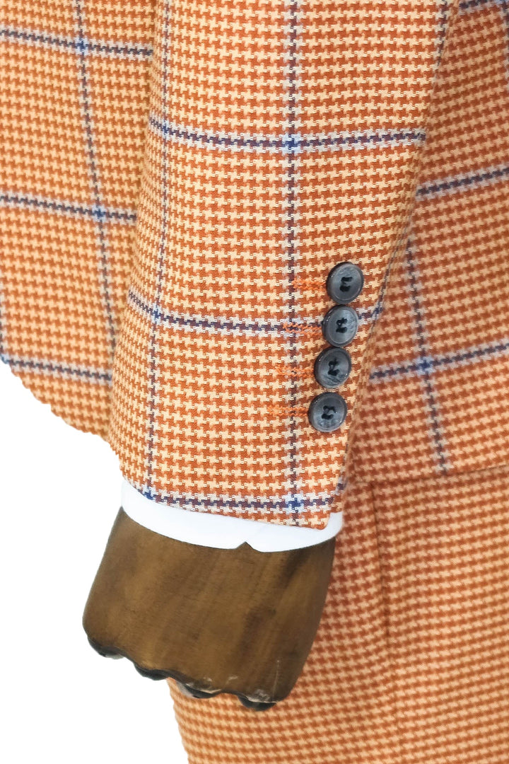 WSS Checked Patterned Slim Fit Orange Men Suit  - Singen