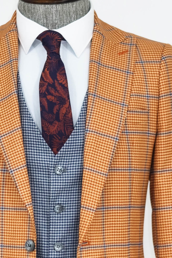 WSS Checked Patterned Slim Fit Orange Men Suit  - Singen