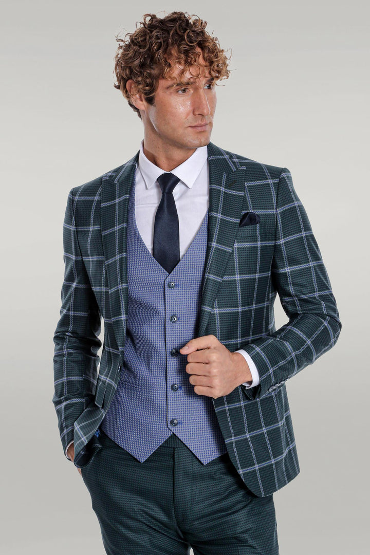 WSS Checked Patterned Slim Fit Green Men Suit  - Singen