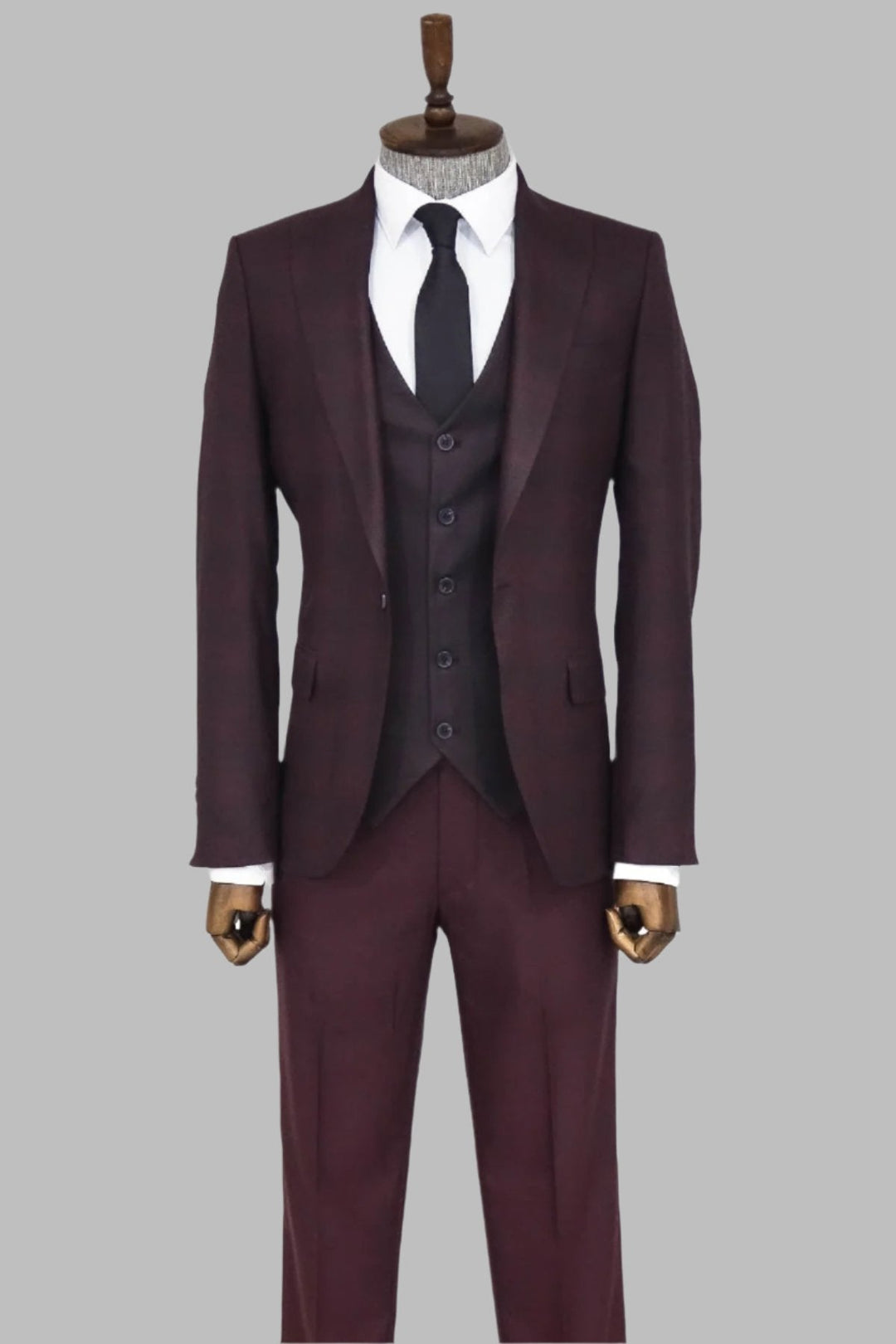 WSS Slim Fit Checked Burgundy Men Suit  - Singen