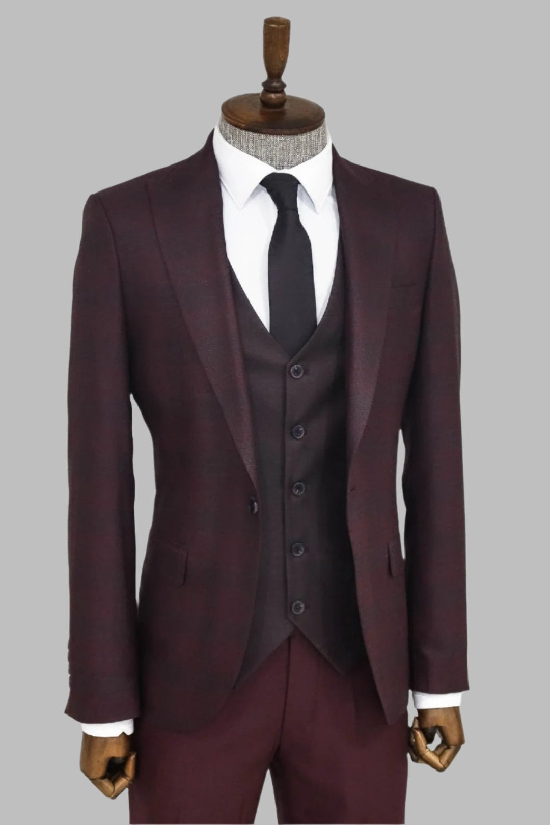 WSS Slim Fit Checked Burgundy Men Suit  - Singen