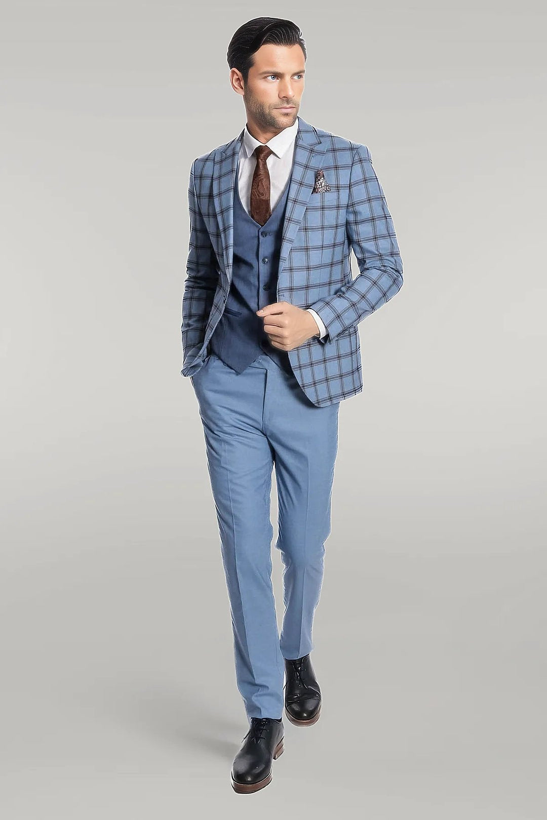 WSS Checked Patterned Slim Fit Blue Men Suit  - Singen