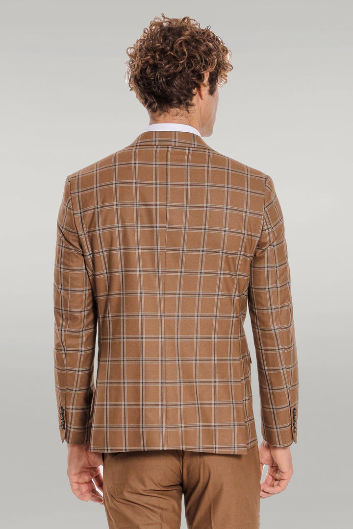 WSS Checked Patterned Slim Fit Brown Men Suit  - Singen