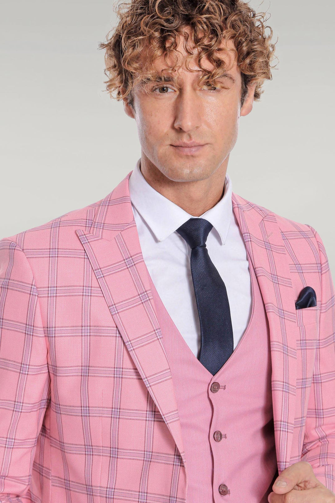 WSS Checked Patterned Slim Fit Pink Men Suit  - Singen