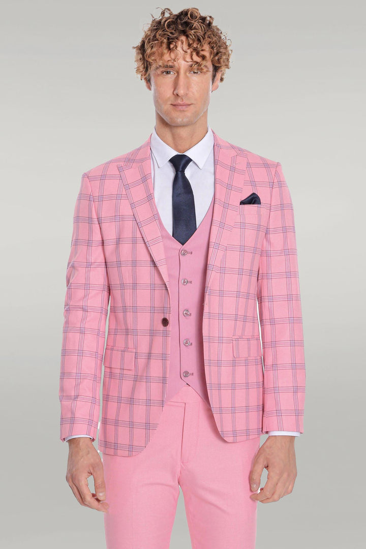 WSS Checked Patterned Slim Fit Pink Men Suit  - Singen