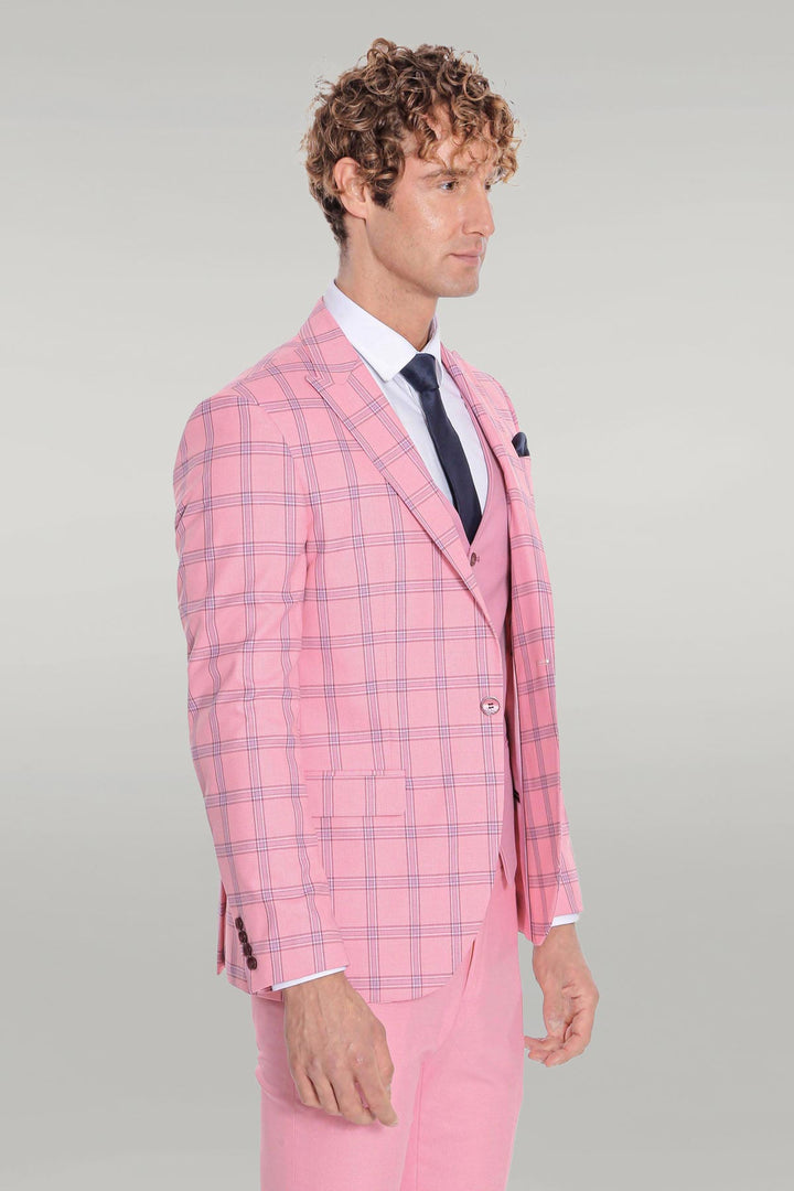 WSS Checked Patterned Slim Fit Pink Men Suit  - Singen