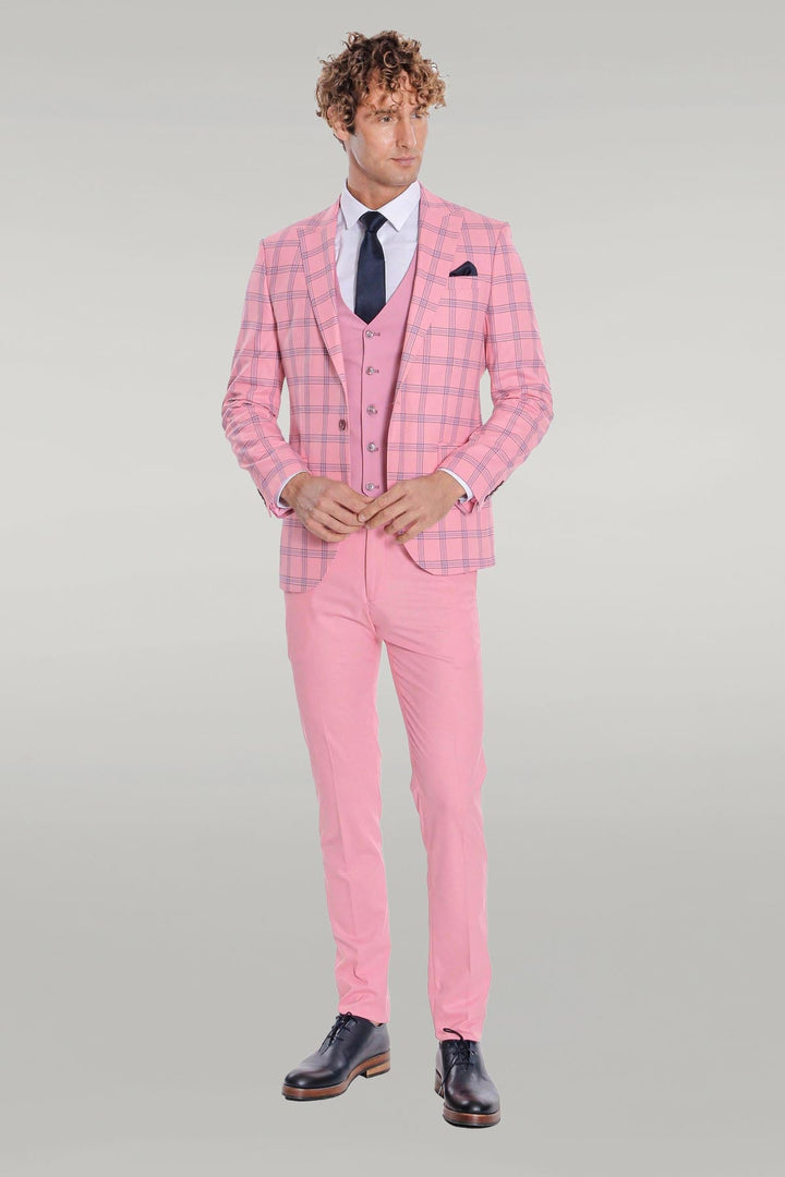 WSS Checked Patterned Slim Fit Pink Men Suit  - Singen