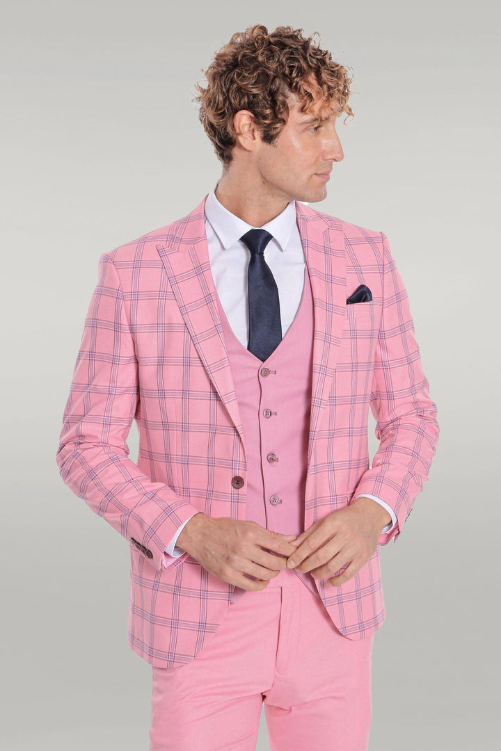 WSS Checked Patterned Slim Fit Pink Men Suit  - Singen