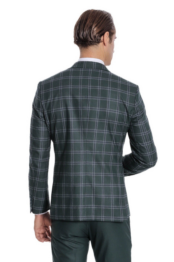 WSS Checked Patterned Slim Fit Green Men Suit  - Singen