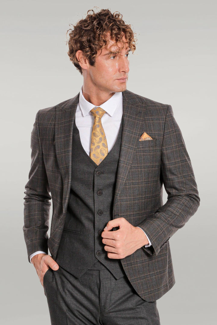 WSS Checked Slim Fit Anthracite Men Suit  - Singen