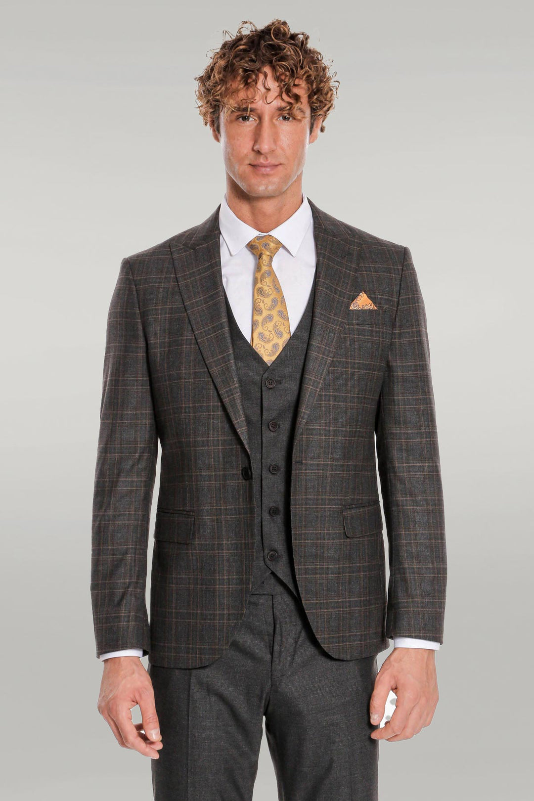 WSS Checked Slim Fit Anthracite Men Suit  - Singen