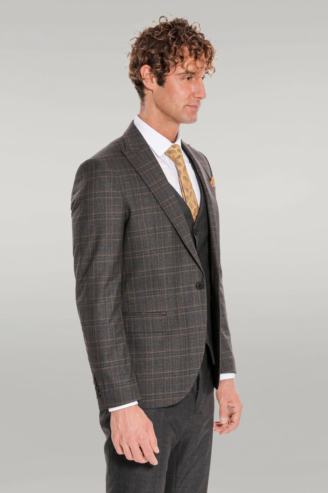 WSS Checked Slim Fit Anthracite Men Suit  - Singen