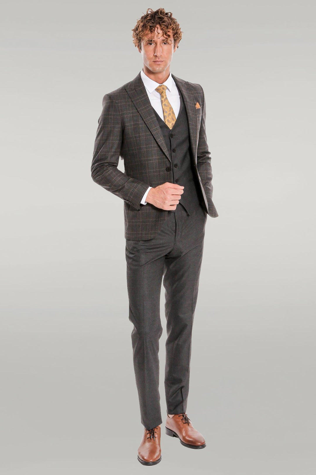 WSS Checked Slim Fit Anthracite Men Suit  - Singen