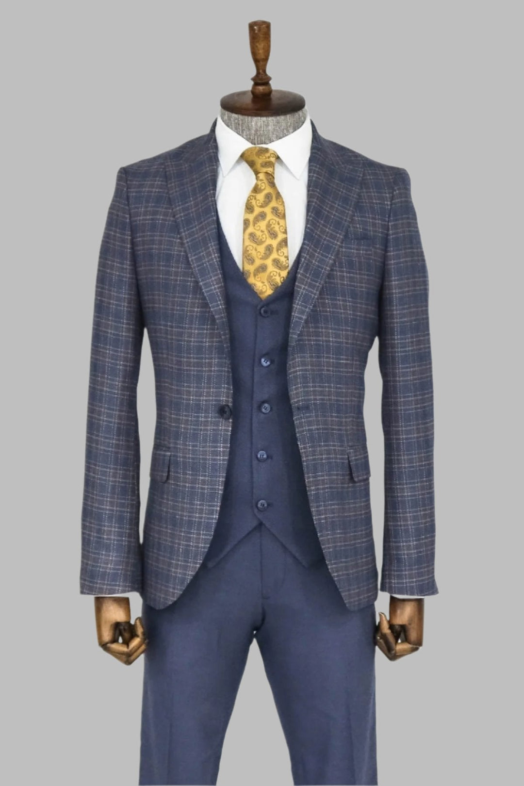 WSS Checked Slim Fit Blue Men Suit  - Singen