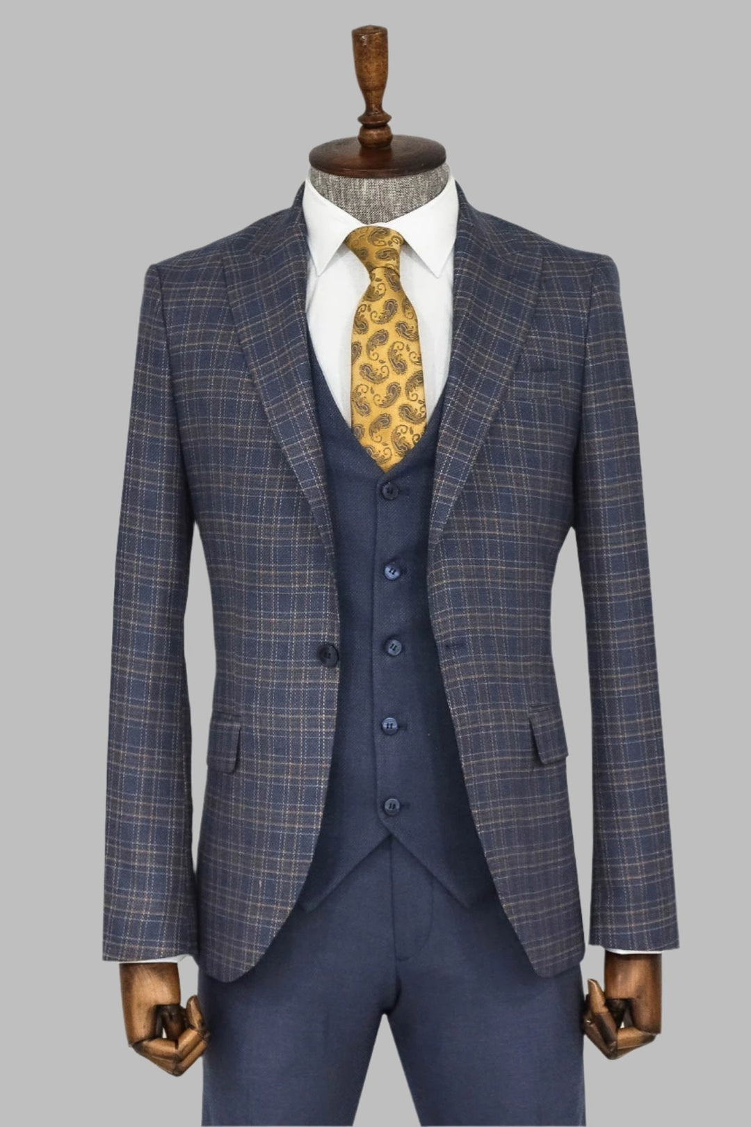 WSS Checked Slim Fit Blue Men Suit  - Singen