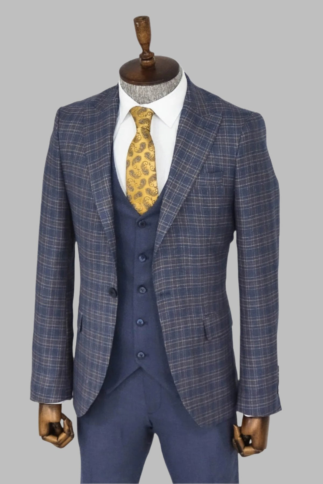 WSS Checked Slim Fit Blue Men Suit  - Singen