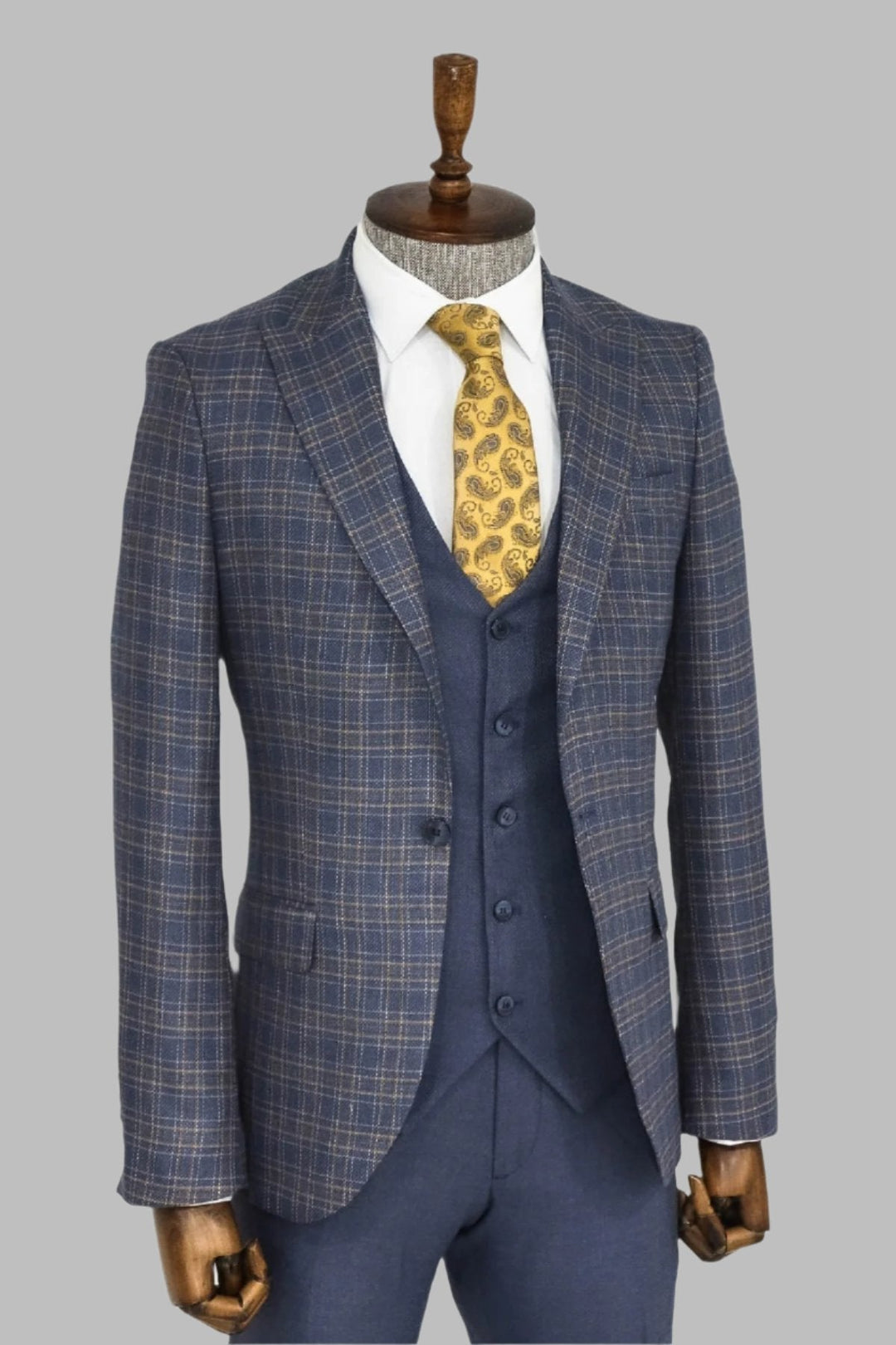 WSS Checked Slim Fit Blue Men Suit  - Singen