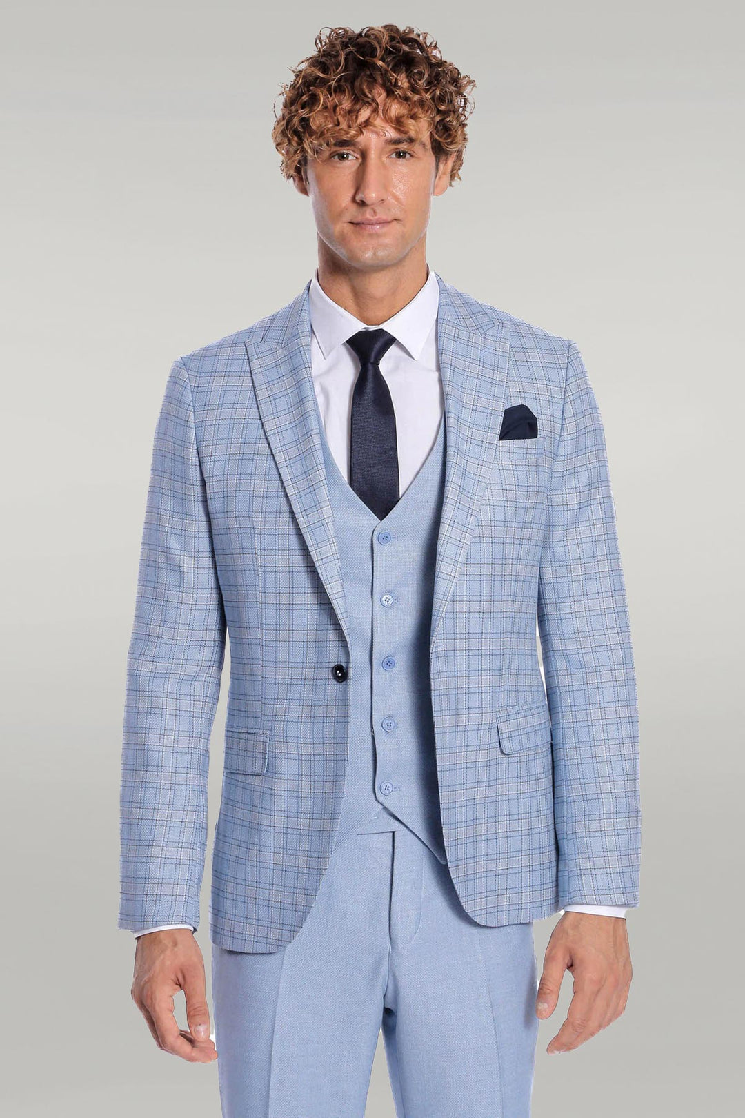 WSS Checked Slim Fit Light Blue Men Suit  - Singen