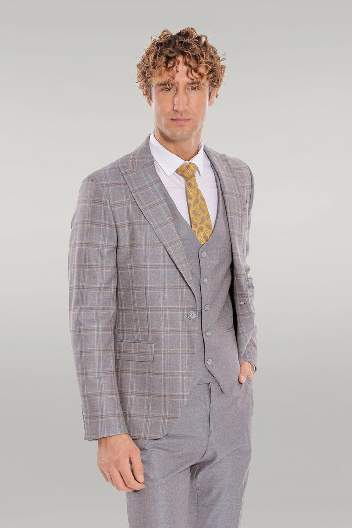 WSS Checked Slim Fit Light Blue Men Suit  - Singen