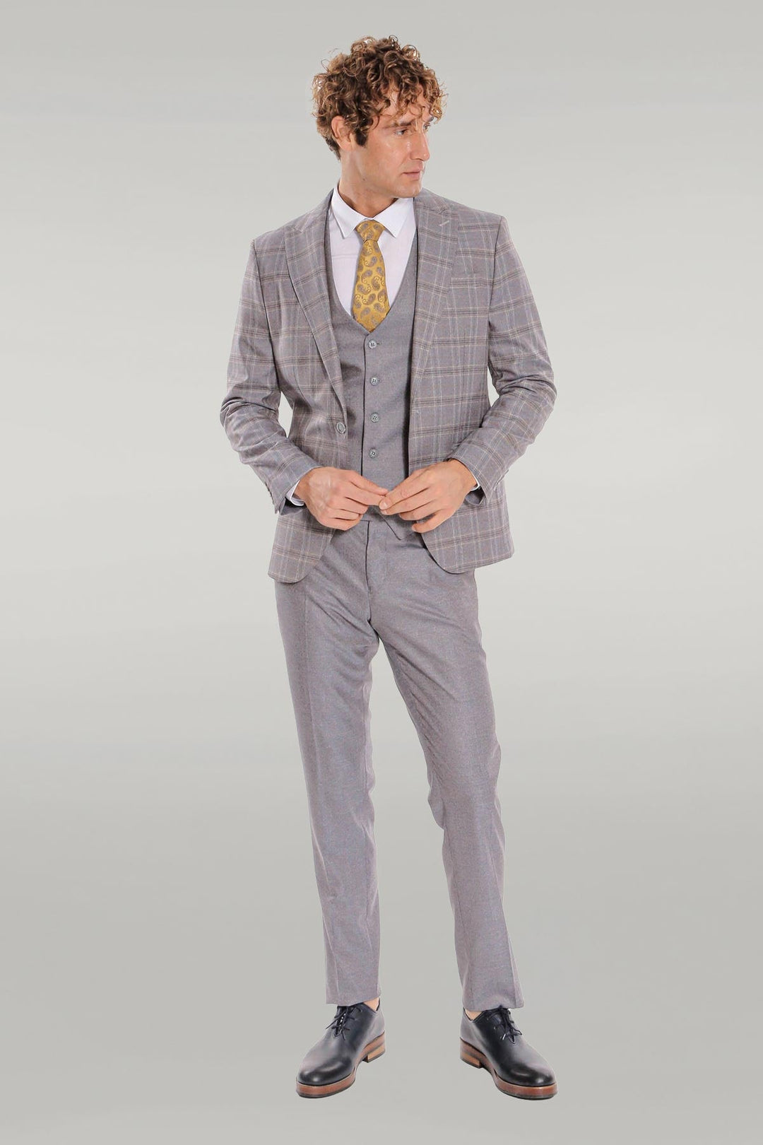 WSS Checked Slim Fit Light Blue Men Suit  - Singen